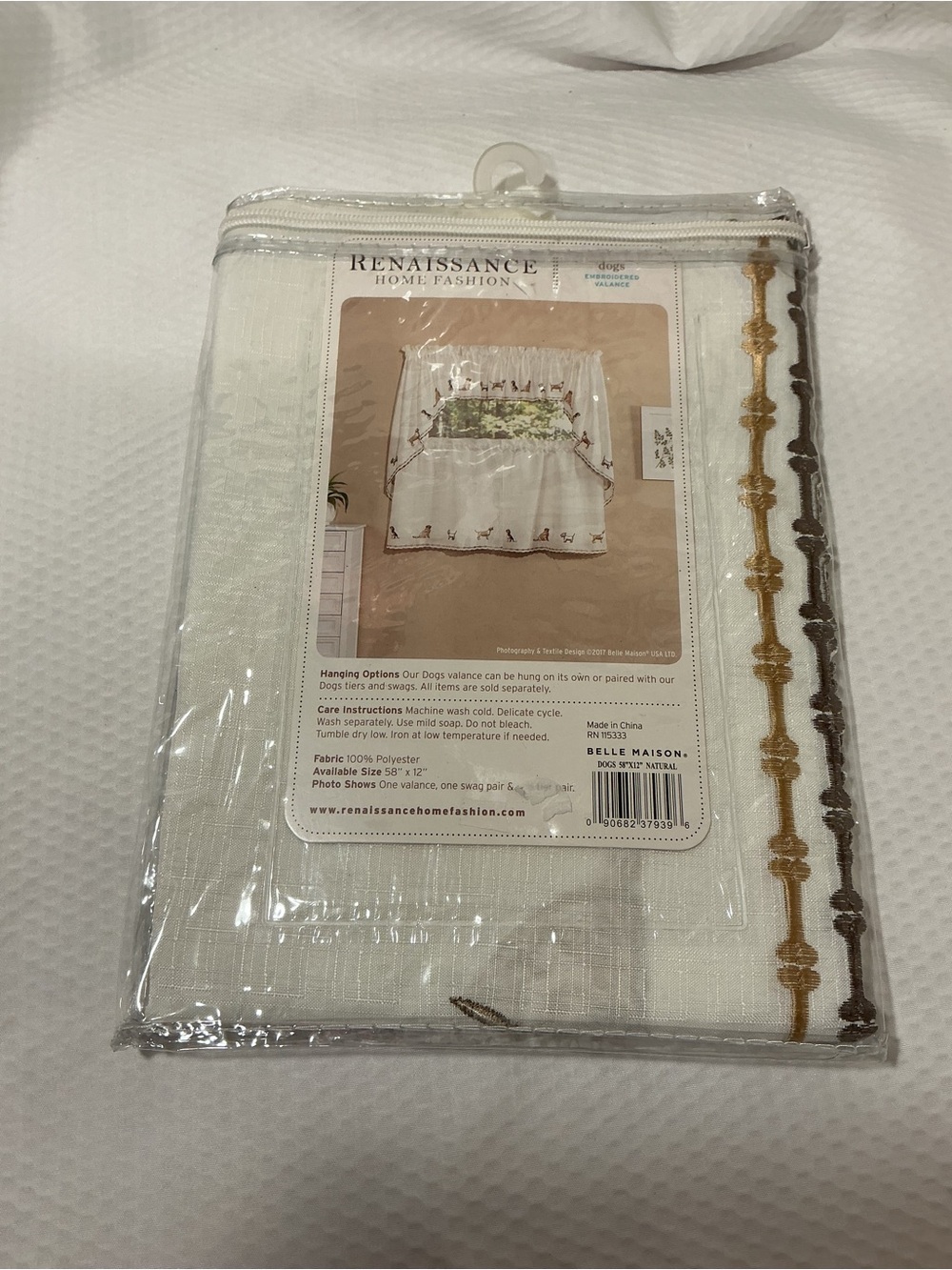 Renaissance Home Fashion White Curtain Panel with Gold & Brown Trim